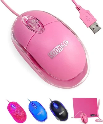 SOON GO Pink Mouse,Computer Mouse,with 1.5m USB Cable - Compatible  - Image 1 of 4