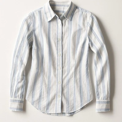 Ann Taylor Petite 4P Blue White Striped Button Down Shirt Blouse Work Career - Image 1 of 4