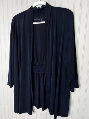 Cardigã Susan Graver Feminino 3X Azul Marinho Frente Aberta Manga Elástica Leve - Imagem 1 de 4