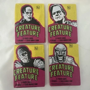 Set complet (4) paquets de cire scellés en usine Topps Creature Feature Feature années 1980 - Photo 1/2