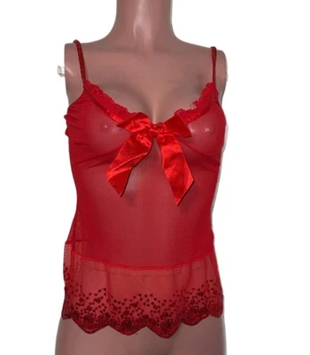 Leg Avenue Y2K Rojo Malla Lentejuelas Semi Transparente Borde de Lazo Lencería S/M Glamour Foto 1 de 3