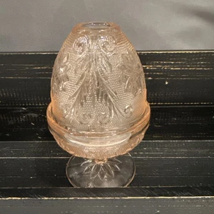 Vintage Indiana Glas Diadem Chantilly Blume rosa Fee Teelicht Kerzenhalter 6" - Bild 1 von 15