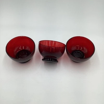Vintage Anchor Hocking Baltic Royal Ruby Red Glass Dessert Bowls Footed MCM - Image 1 of 4