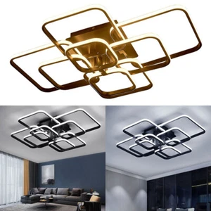 Square 8 Heads LED Ceiling Light Black Frame Chandelier 12-18sqm² Room Lighting - Picture 1 of 14