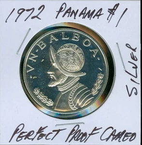 1972 PANAMA 1 BALBOA 900 SILVER CONQUISTADOR PERFECT PROOF CAMEO . - Picture 1 of 2