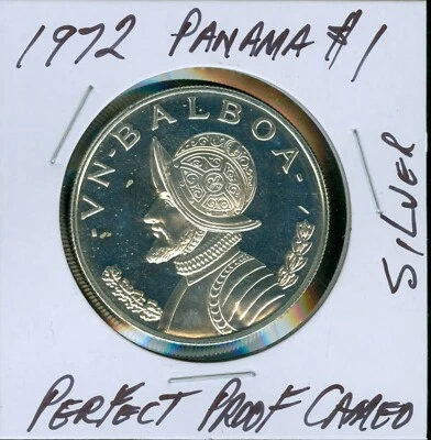 Panamá 1 Balboa 900 Silver Conquistador 1972 camafeo prueba perfecta. Foto 1 de 2