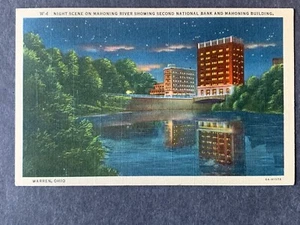 Escena nocturna en el río Mahoning Warren OH postal de lino H2347082353 - Imagen 1 de 4