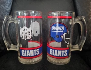New York Giants Two Glass Mugs 12oz Helmet Logo 90s Vintage Retro Heavy NFL - Picture 1 of 3