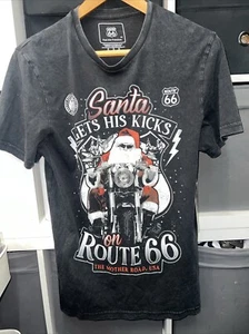 ROUTE 66 Santa Gets His Kicks Off On Route 66 T-shirt Tee Size S Black - Picture 1 of 4