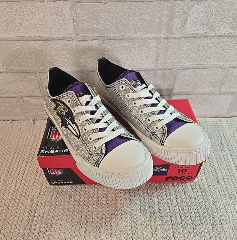 Foco NFL Baltimore Ravens Glitter Low-top Canvas Sneaker Shoes Women's Size 10 - Image 1 of 4