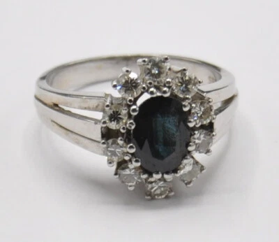 Saphir + 1.00 Carat Diamant Brillant Blüten Ring  Lupenrein IF 585 Gold Vintage - Bild 1 von 4