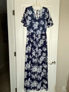Women's Ces Femme Romper Dress Maxi Blue Floral Size Medium - Picture 1 of 5