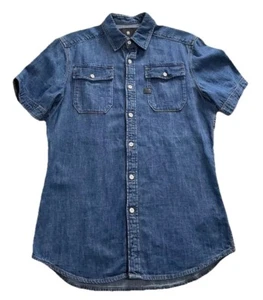 G-STAR RAW Mens Short Sleeve Smart Casual Button Up Denim Shirt Size Small - Picture 1 of 18