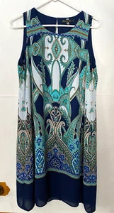 ROSE & OLIVE Sleeveless Shift Dress Size 10 Blue Paisley Print Lined - Picture 1 of 3