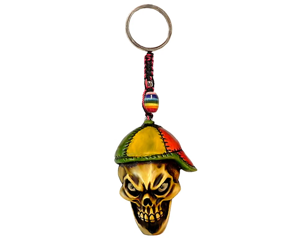 Rasta Cap Skull Handmade 3D Keychain Macrame Metal Keyring Car Charm Accessory - Image 1 of 1