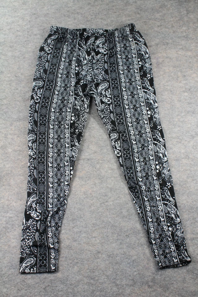 Pantalones Lildy Talla Grande/Extra Grande Polar Leggings Negro Blanco Paisley Pull On Foto 1 de 4