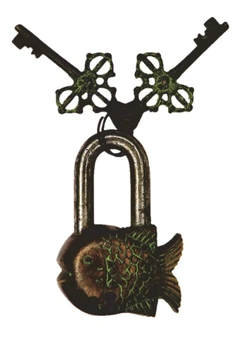 Small Fish Shape Padlock Vintage Style Brass Handmade Door Lock with Working Key Cover