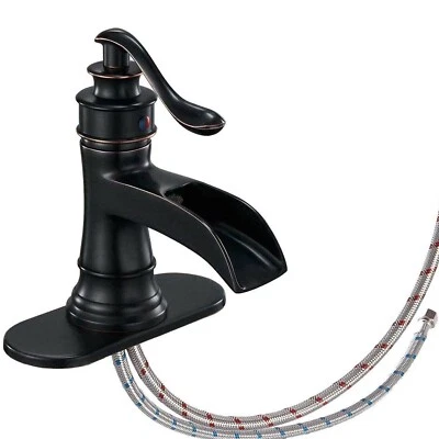BWE Oil Rubbed Bronze Waterfall Bathroom Vanity Sink Faucet Single Lever with Cover