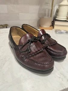 ALLEN EDMONDS Shoes Mens 10 D WOODSTOCK Loafer Fringe Kiltie Moc Brown EUC - Picture 1 of 12