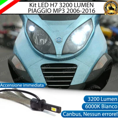 KIT A LED H1 6000K 3200 LUMEN PIAGGIO MP3 2006-2016 ABBAGLIANTE BIANCO GHIACCIO - Immagine 1 di 2