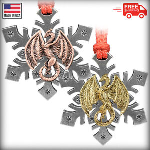 Pewter Dragon Flying Snowflake Christmas Tree Ornaments, Made in the USA