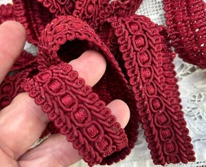 3 Yards Vintage 1" Wide Burgundy Satin Scroll Braid Gimp Trim 1980's Upholstery - Picture 1 of 3