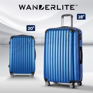 Wanderlite 2pc Luggage Trolley Travel Set Suitcase Carry On TSA Lightweight Blue - Picture 1 of 11