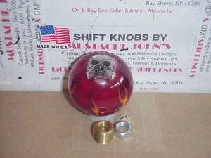Flame Shift Knob with Pewter Skull, 2 1/8" Transparent Red - Picture 1 of 2