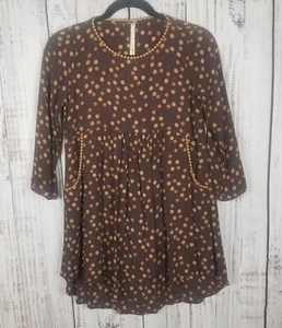 Uncle Frank Dress Small Brown Polkadot Long Sleeve Pockets Babydoll New $144 - Picture 1 of 9
