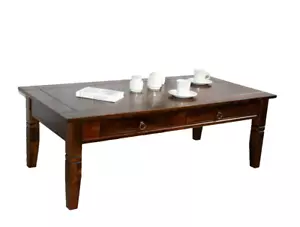 Massivholz Couchtisch mit Schubladen kolonial NEU Wohnzimmertisch braun nußbaum - Bild 1 von 7