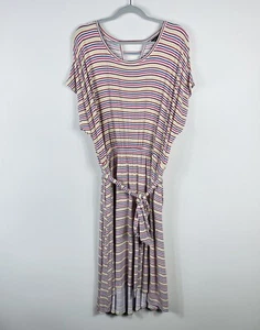 Lane Bryant Plus Size 18 20 Hi-Lo Belted Midi Dress Candy Rainbow Striped - Picture 1 of 5