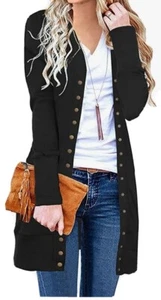 Cardigan Sweaters for Women Open Front Button Down Knit Ribbed, Black Size Large - Picture 1 of 5