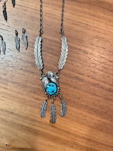 Vtg Old Pawn Navajo Turquoise & Sterling Silver Necklace Nizhoni Traders - Picture 1 of 5