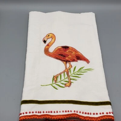 Toalla de té de algodón flamenco Pier 1 detalles con cuentas ribete de cinta de terciopelo nueva sin etiquetas Foto 1 de 4