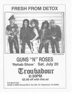 Guns N' Roses Concert Flyer 1985 Troubadour - Recién salido de la desintoxicación - Imagen 1 de 1