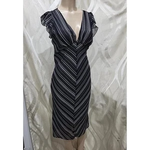 Schwarz weiß Vintage Y2K gestreift Chevron Chiffon fließend Rüschen Trim Slip Kleid - Bild 1 von 6