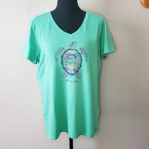 Neu mit Etikett Life is Good Damen-Tanktop Meeresschildkröte Kritzeleien grün ärmellos Crusher Large - Bild 1 von 5