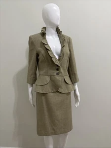 T. Milano braun kariert 3/4 Ärmel Rüschen Ausschnitt Jacke & Rock Anzug Set Gr. 8 - Bild 1 von 8