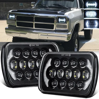 Pair 5x7" 7x6" Inch LED Headlights For Dodge Ramcharger 1981-1993 W100 W150 W250 - Image 1 of 4