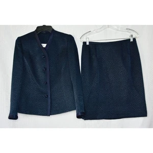 Lourdes Chávez Alta Costura Lana y Seda Chaqueta Falda Traje Talla 6 - Imagen 1 de 9