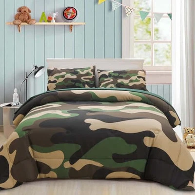  Juego de edredón de cama tamaño camuflaje con sábanas, niños niñas hombres doble verde Foto 1 de 4