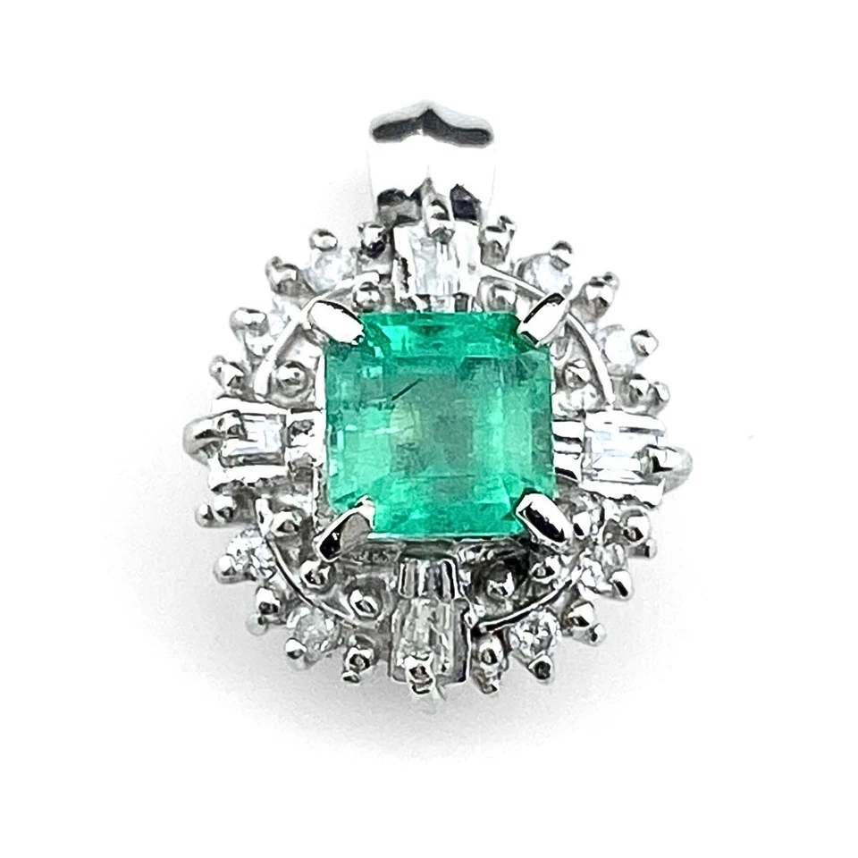 Cabeza colgante de esmeralda platino cuerpo a cuerpo diamante cabeza colgante Pt900 diamante esmeralda... Foto 1 de 4