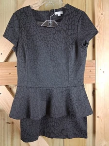 New York & Co 2 Pc Skirt Suit Women's 6 Animal Print Black Gray Short Sleeve - Picture 1 of 6