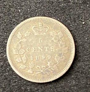 1899 Canada 5 Cents 5c 0.9250 Silver ASW 0.0346 Oz Free Shipping - Picture 1 of 2