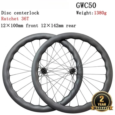 700C Road Gravel Carbon Wheelset Tubeless 28mm Wide 50mm Deep 24 Holes Clincher - Image 1 of 4