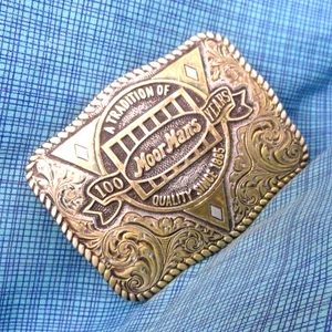 MoorMans 100 Yrs Belt Buckle 22k Gold on Sterling Silver Vtg Crumrine .Bowman#21 - Picture 1 of 16