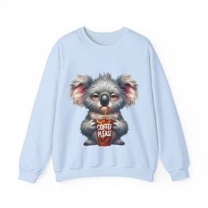 Funny Coffee Koala Sweatshirt “Coffee Please” Unisex Cozy Animal Lover Pullover - Picture 1 of 21