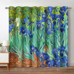 Irises Blackout Curtains Blue and Purple Iris Flowers Floral Art Decor Home B... - Picture 1 of 6