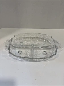 Vintage Fostoria Clear Etched Glass Meadow Rose Footed Relish Tray - Picture 1 of 10