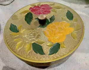 Vintage Enamel Japan Lacquerware Covered Box Flowers Leaves - Picture 1 of 4